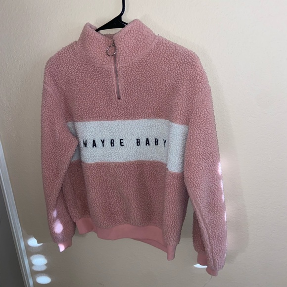 H&M Maybe Baby pink fluffy jacket y2k quarter zip long sleeve collar girly coat - Picture 9 of 11